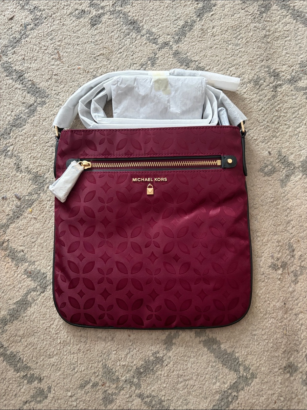Michael Kors Wine Embossed Crossbody Bag with Gold Hardware
